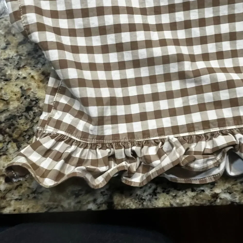 Maeve The Colette Pants 32 Gingham Brown Ruffle Hem Cropped Wide Leg Cottagecore - Picture 3 of 8